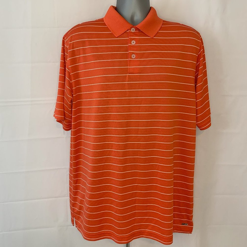 Champion Golf Polo Orange Stripped Duo Dry Mens Large L